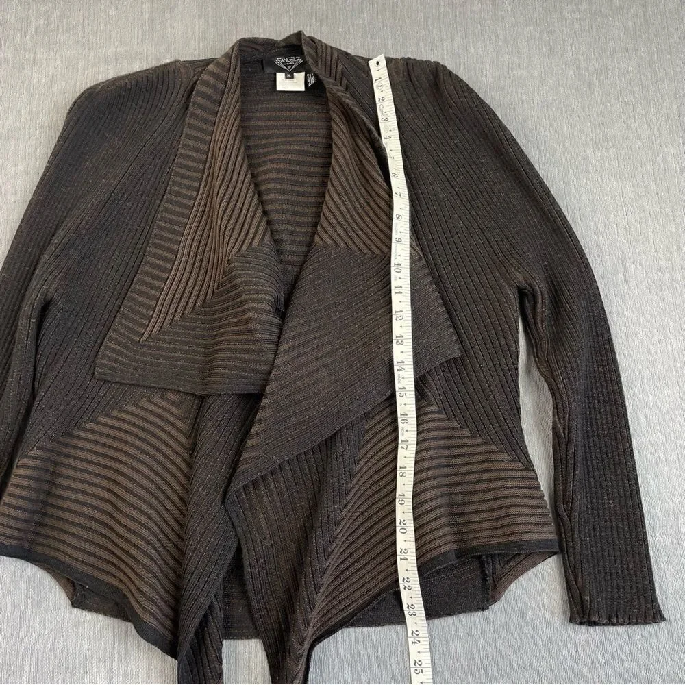 Angel Apparel Wool Blend Open Front Ribbed Asymmetrical Cardigan Sweater - Picture 6 of 9